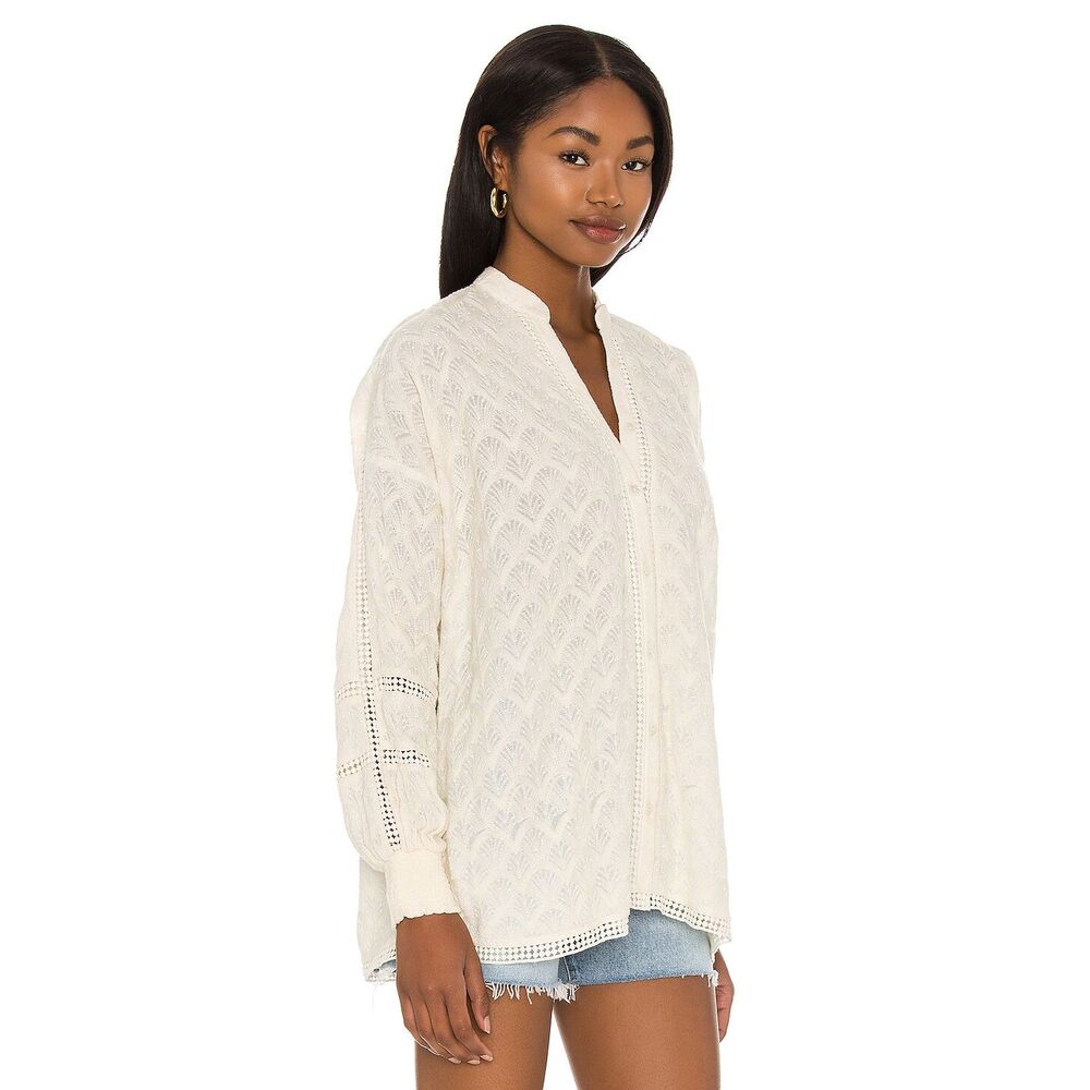 Show Me Your MuMu Cream Crochet Button Down Shirt